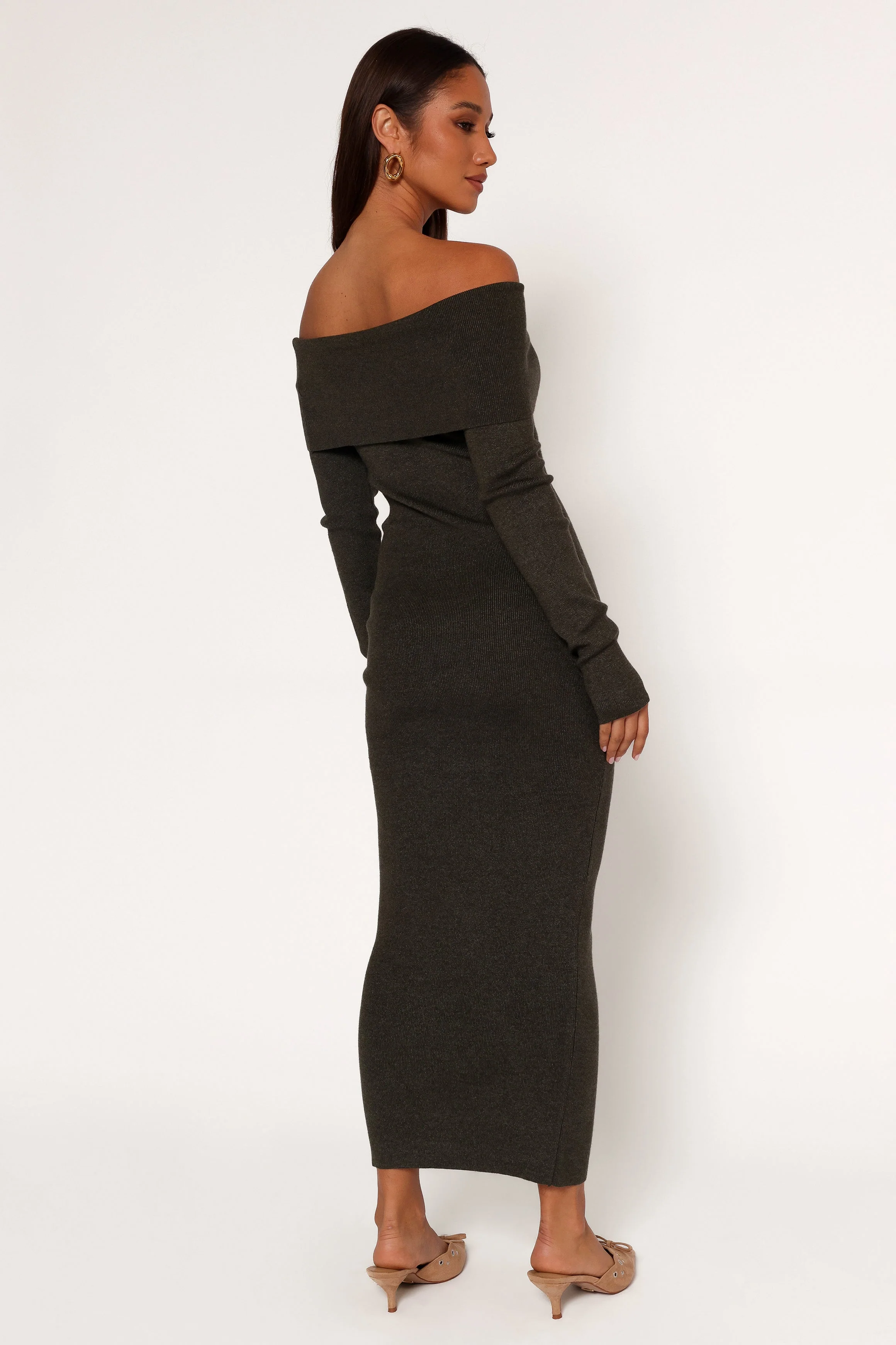 Archie Off The Shoulder Midi Dress - Olive - Image 4