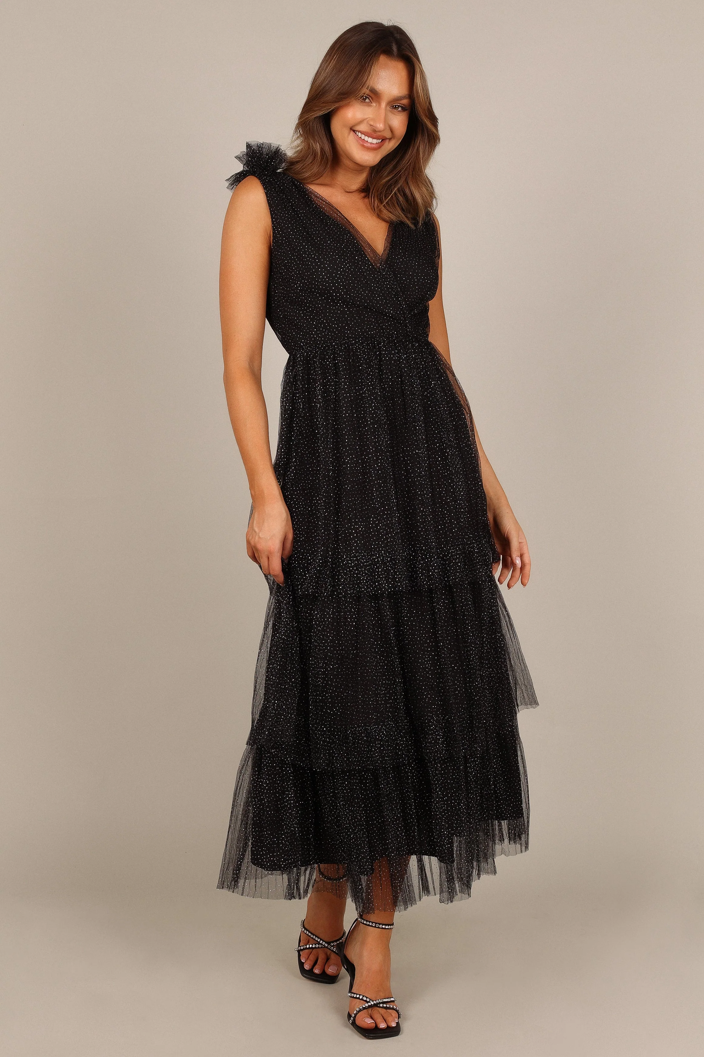 Asteria Tulle Tiered Maxi Dress - Black Sparkle - Image 3
