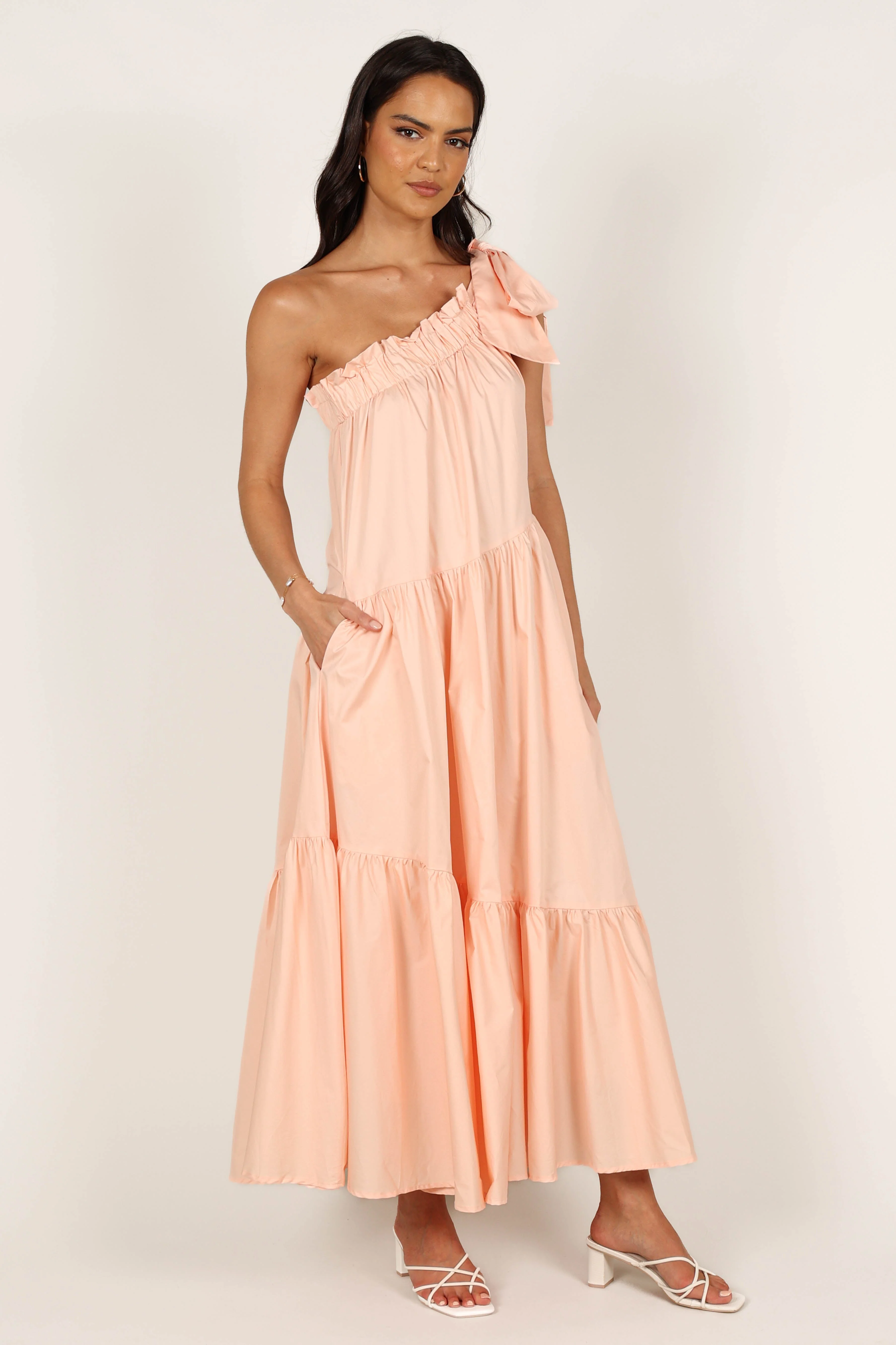 Ava One Shoulder Maxi Dress - Peach - Image 8