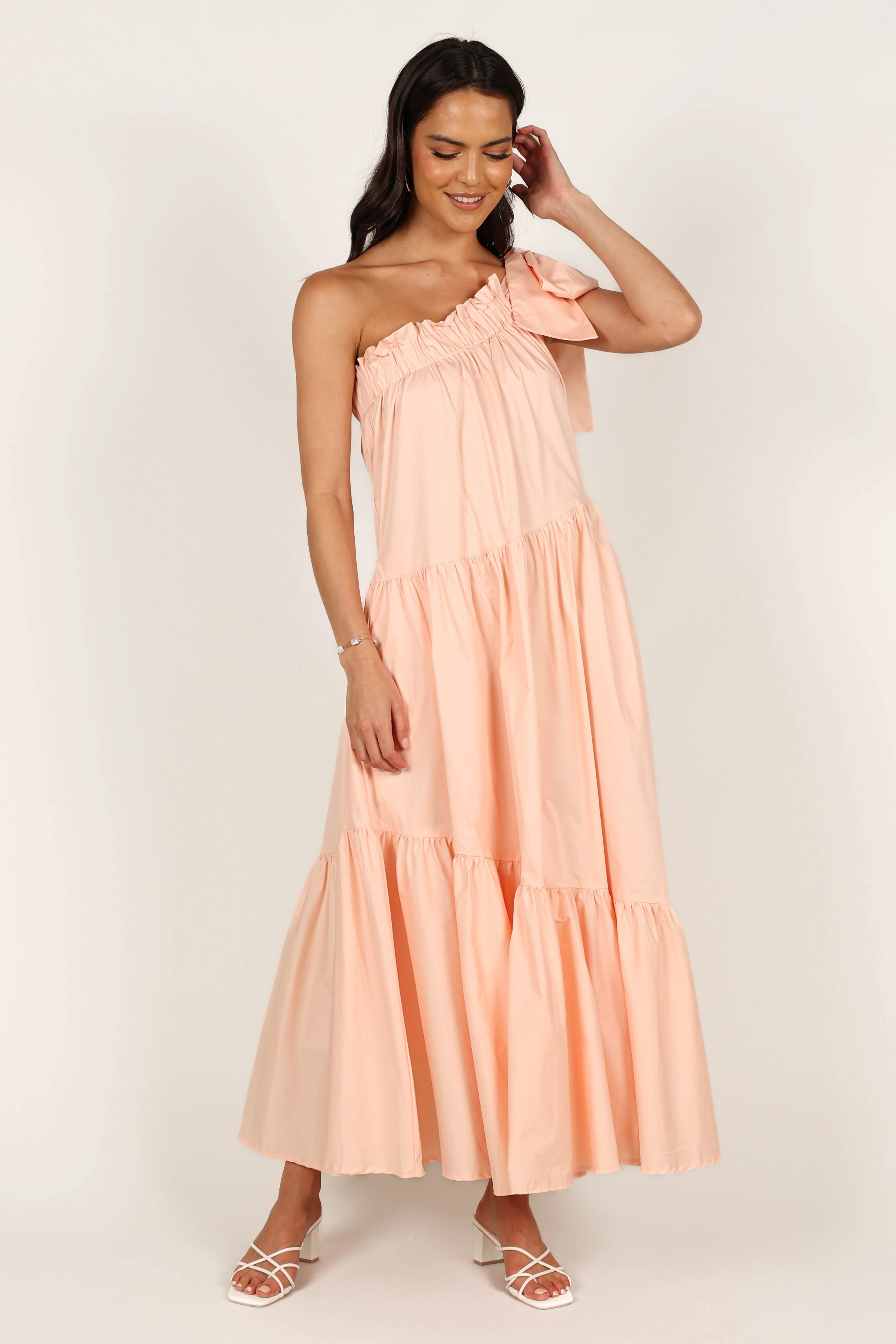 Ava One Shoulder Maxi Dress - Peach - Image 9