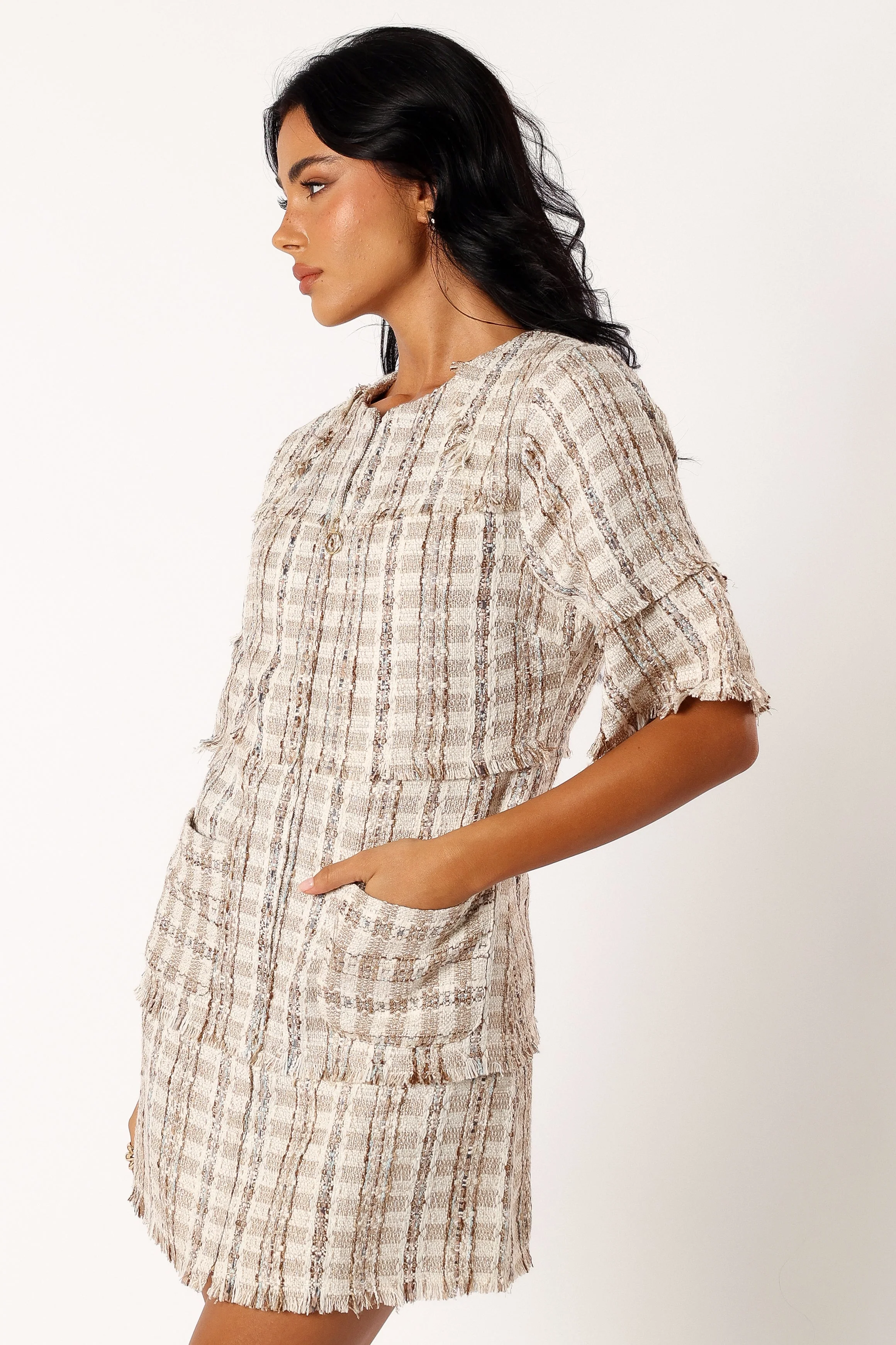 Calloway Mini Dress - Cream Tweed - Image 3