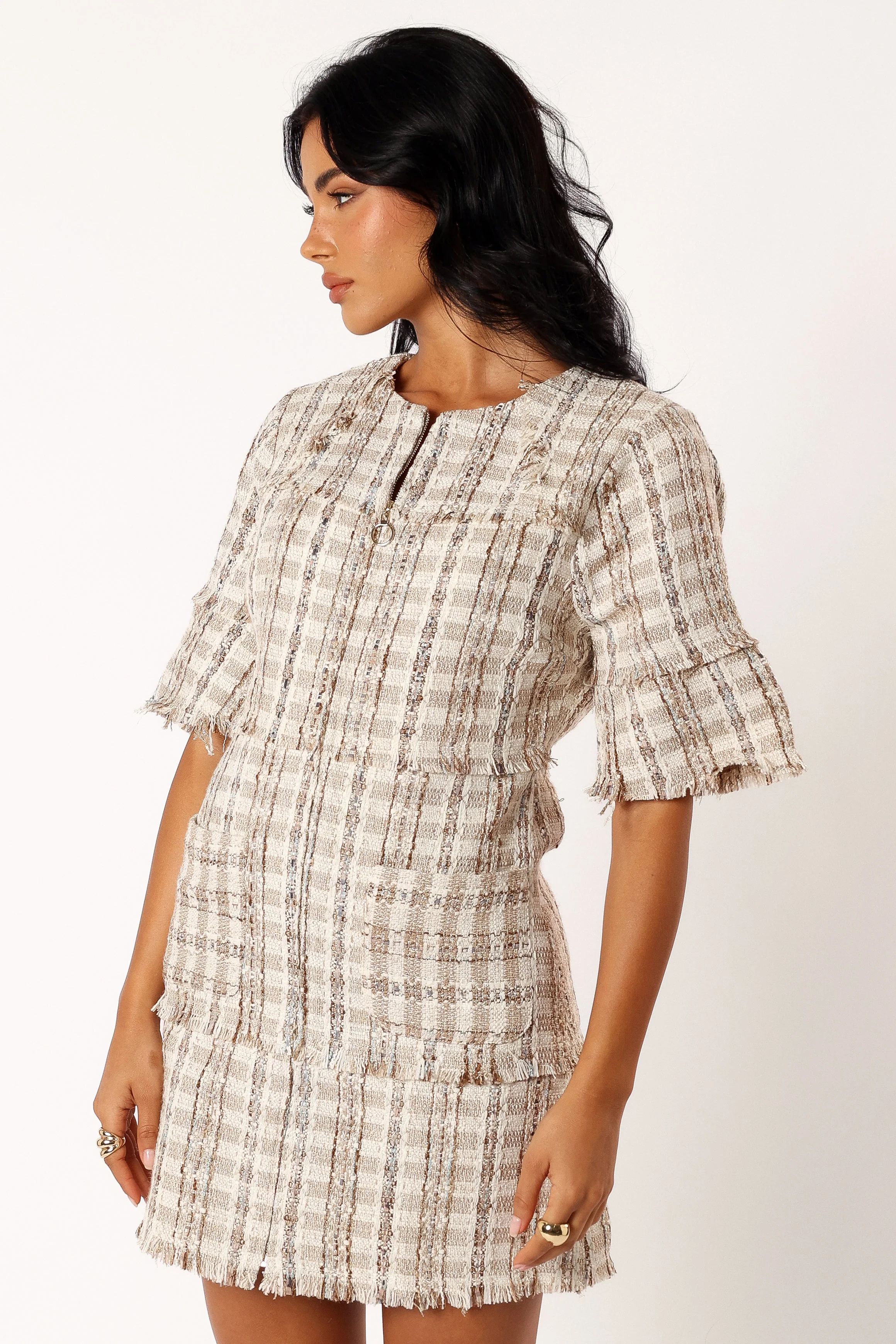 Calloway Mini Dress - Cream Tweed - Image 5