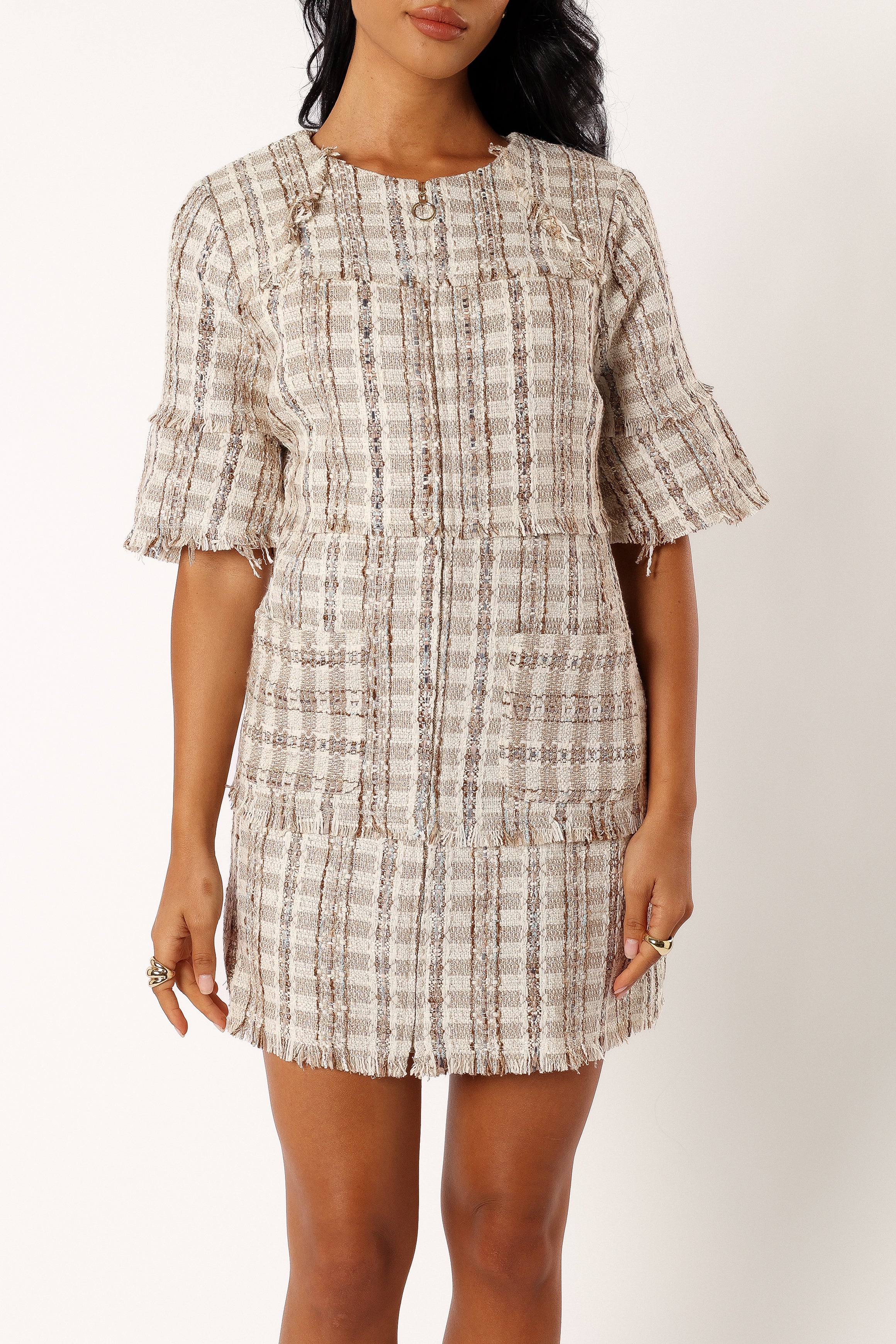 Calloway Mini Dress - Cream Tweed - Image 6
