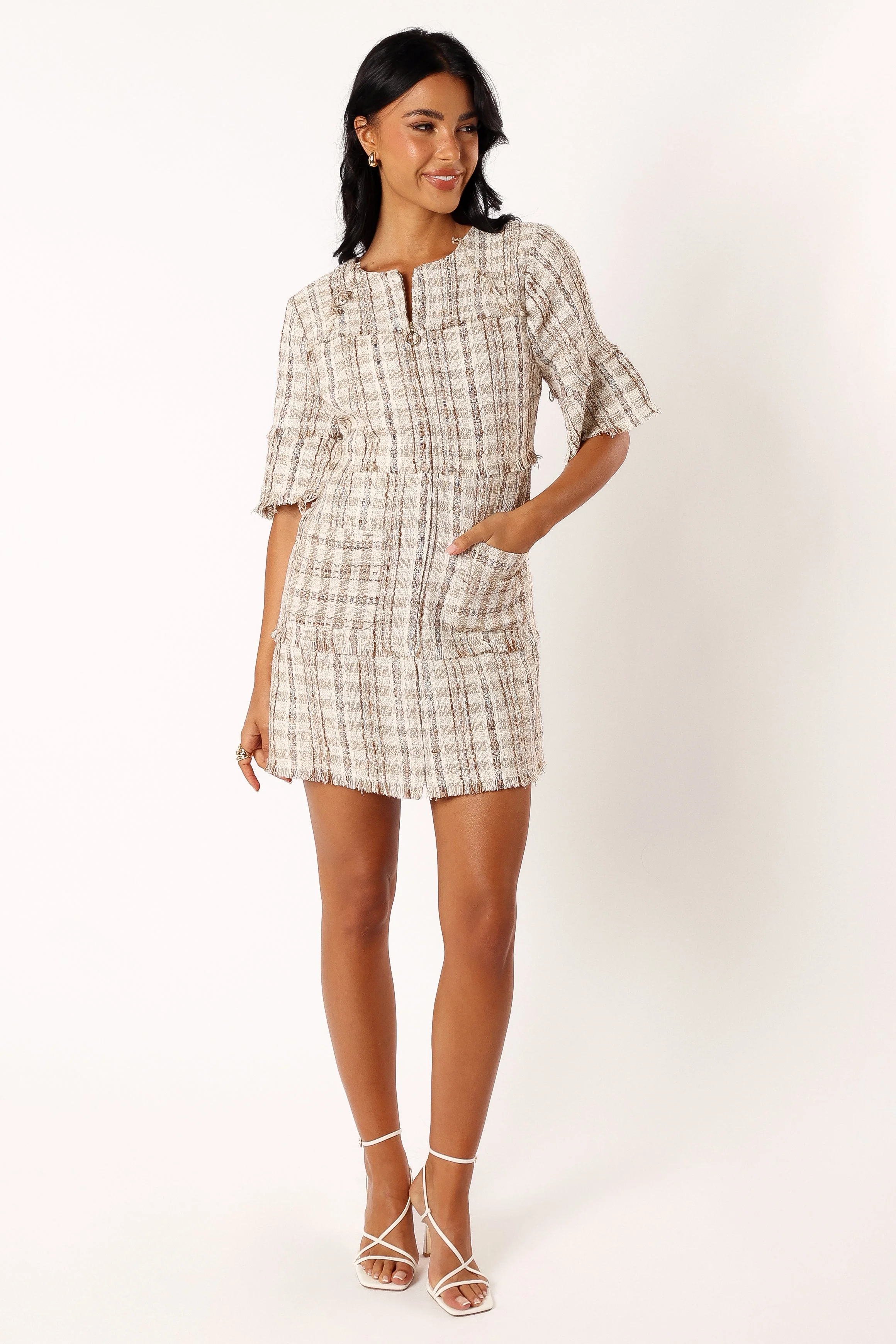 Calloway Mini Dress - Cream Tweed - Image 7