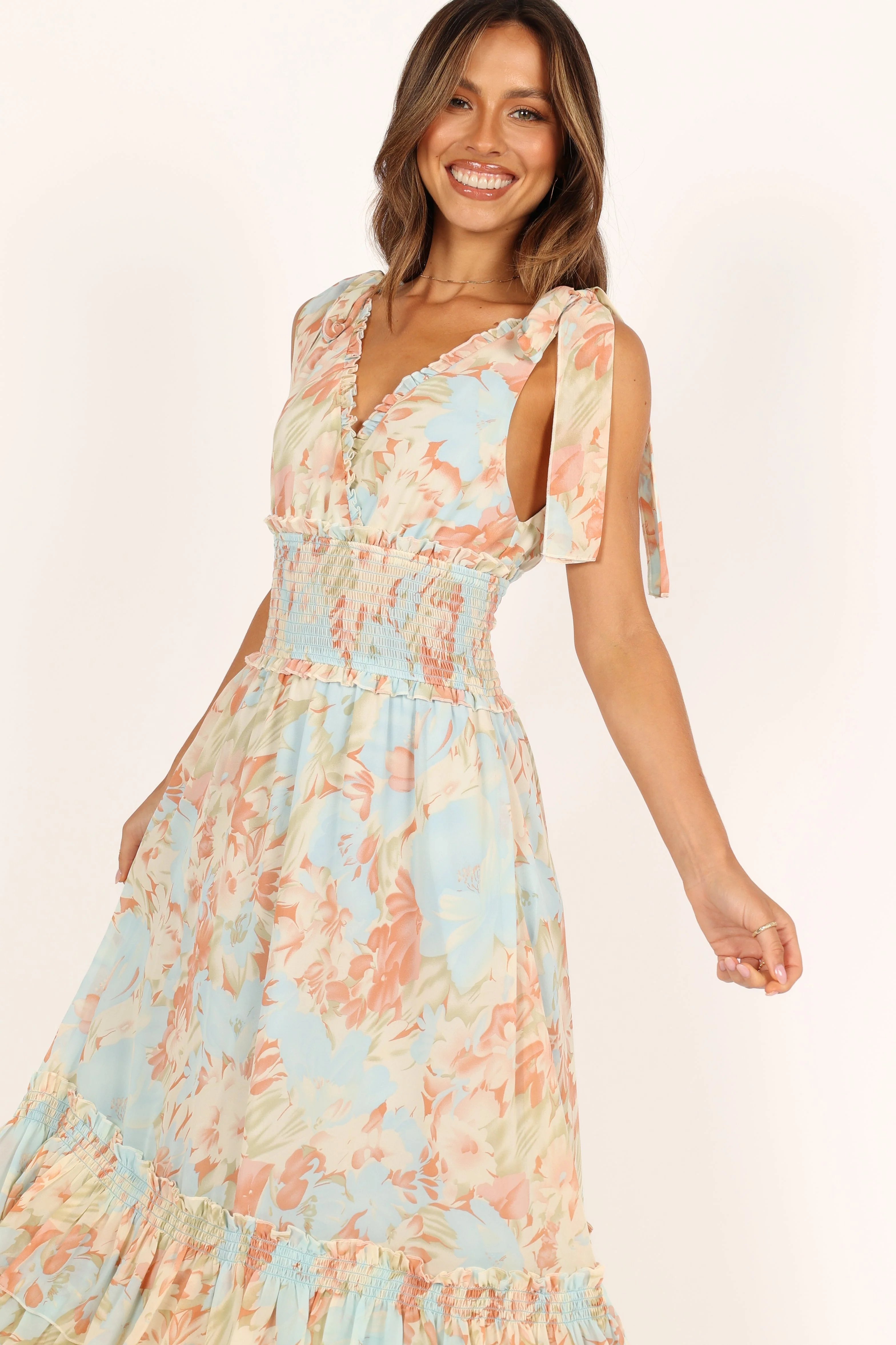Christabel Tiered Maxi Dress - Blue Floral - Image 4