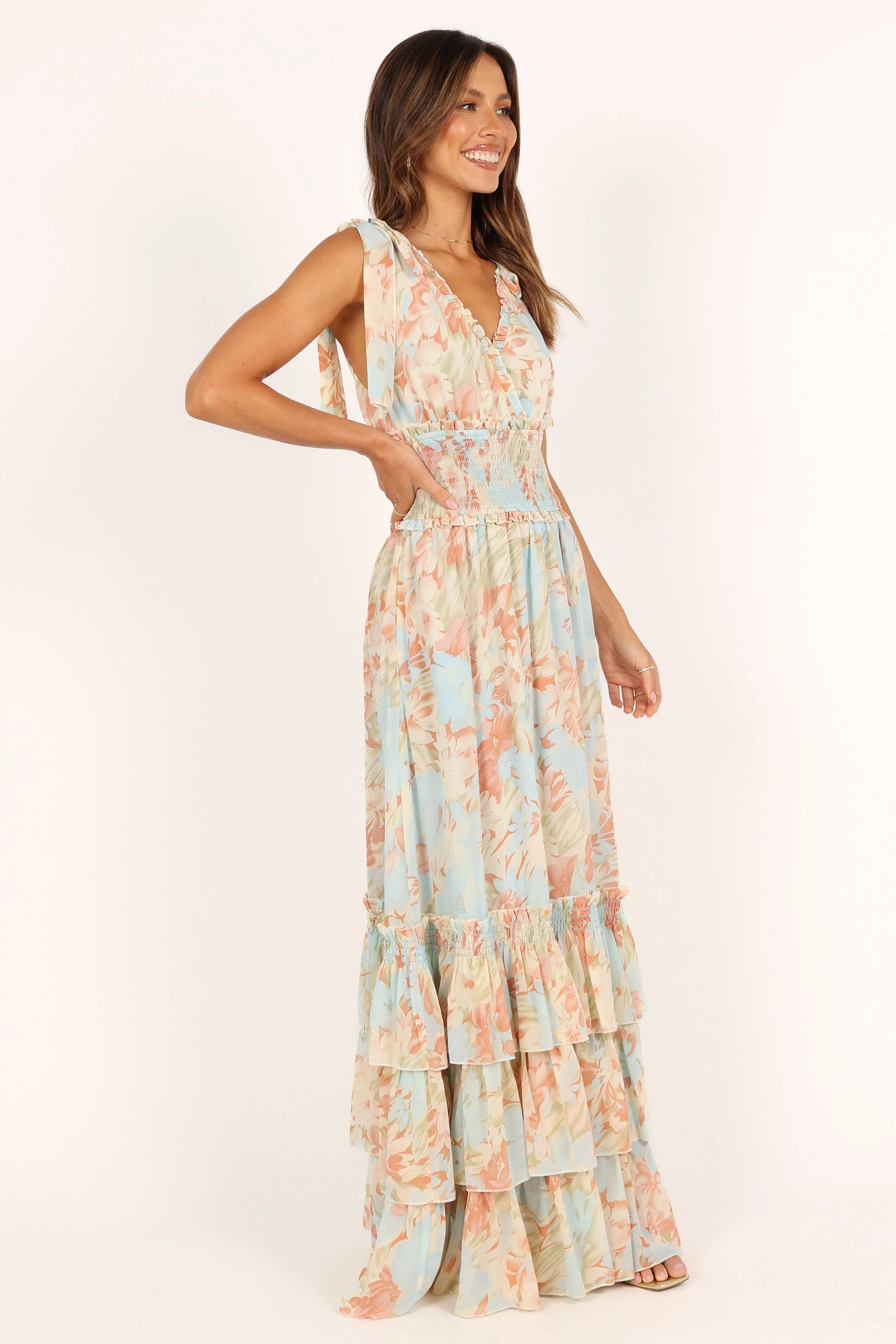 Christabel Tiered Maxi Dress - Blue Floral - Image 6