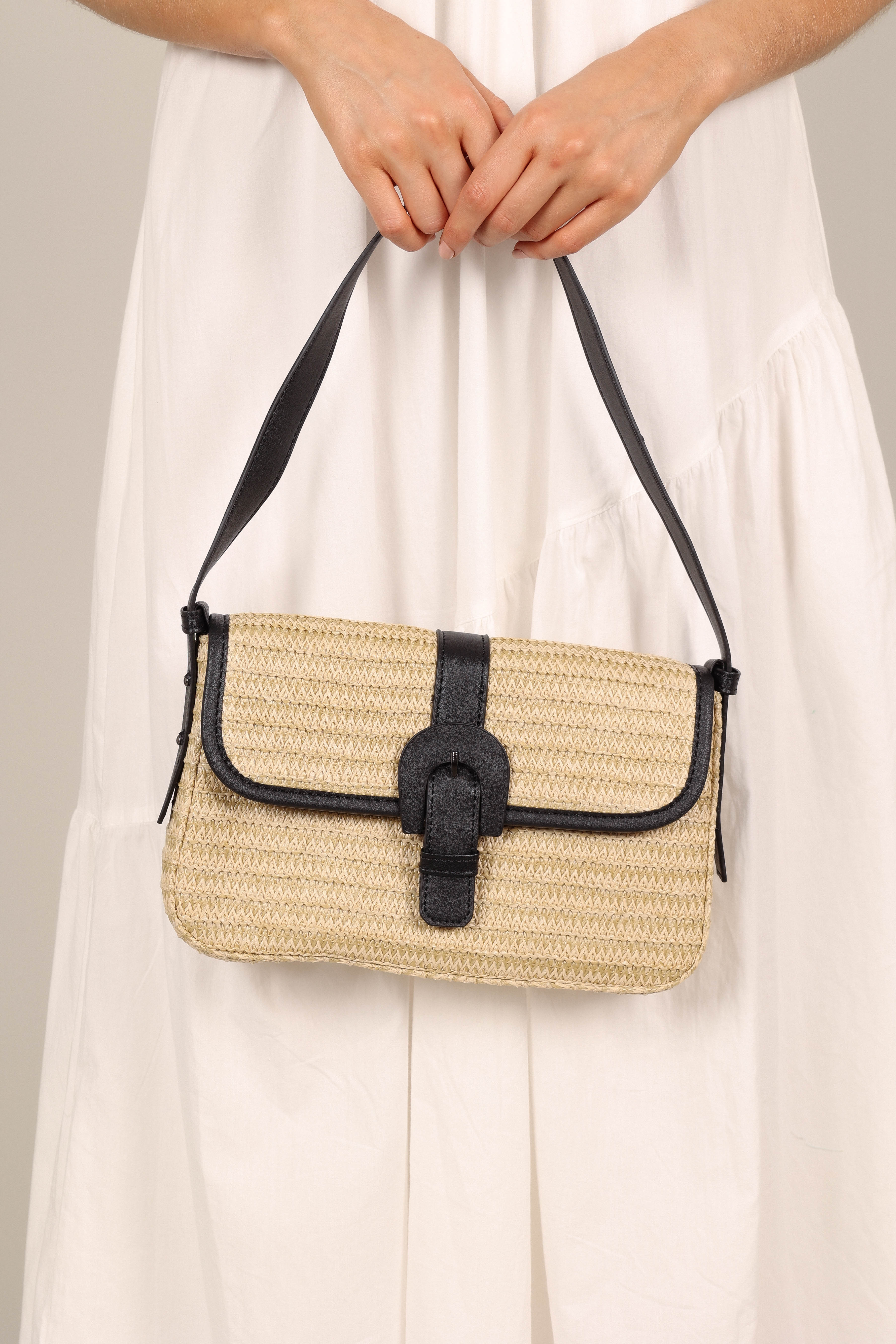 Dovie Straw Shoulder Bag - Natural/Black - Image 3