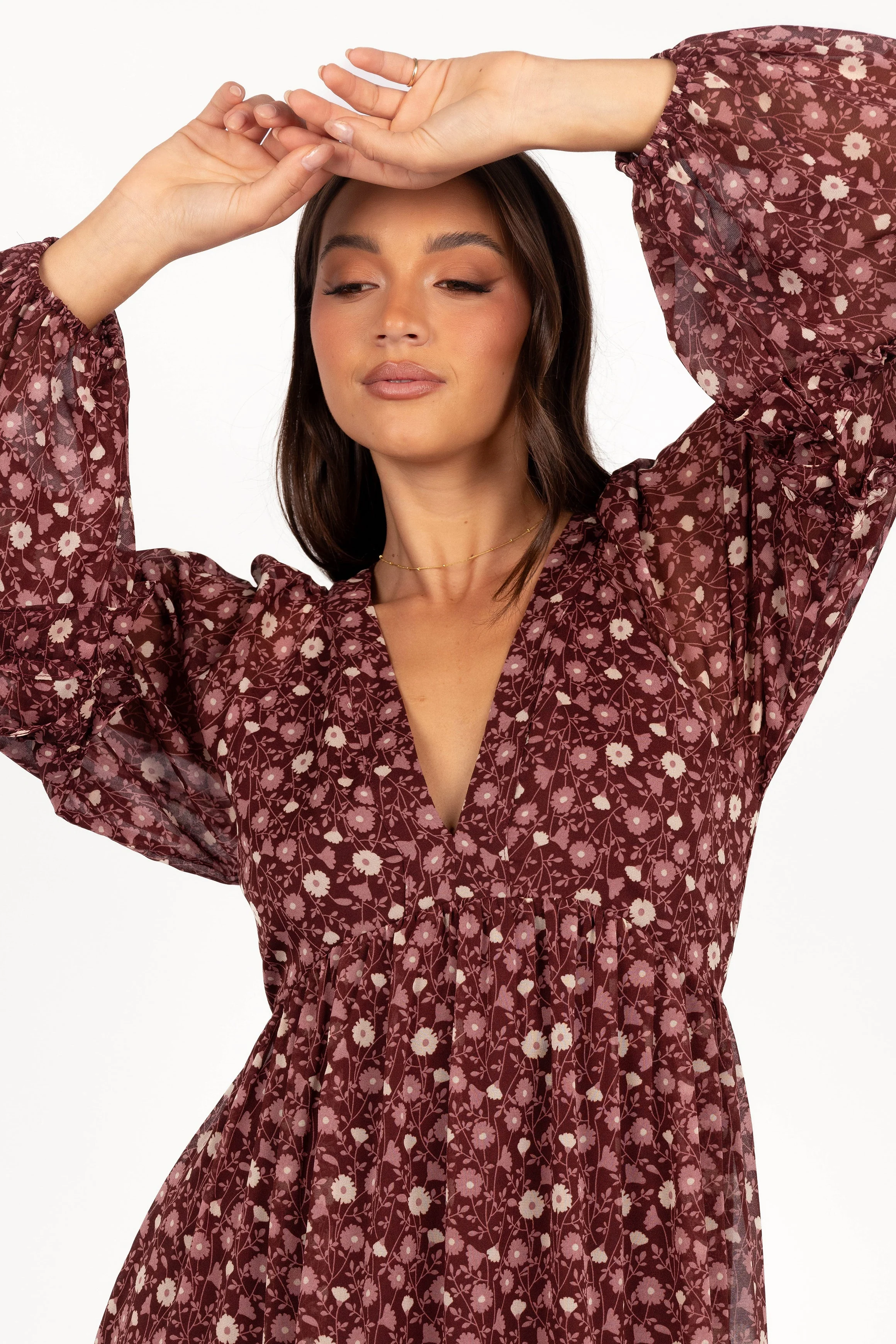 Evian Long Sleeve Maxi Dress - Burgundy Multi - Image 4
