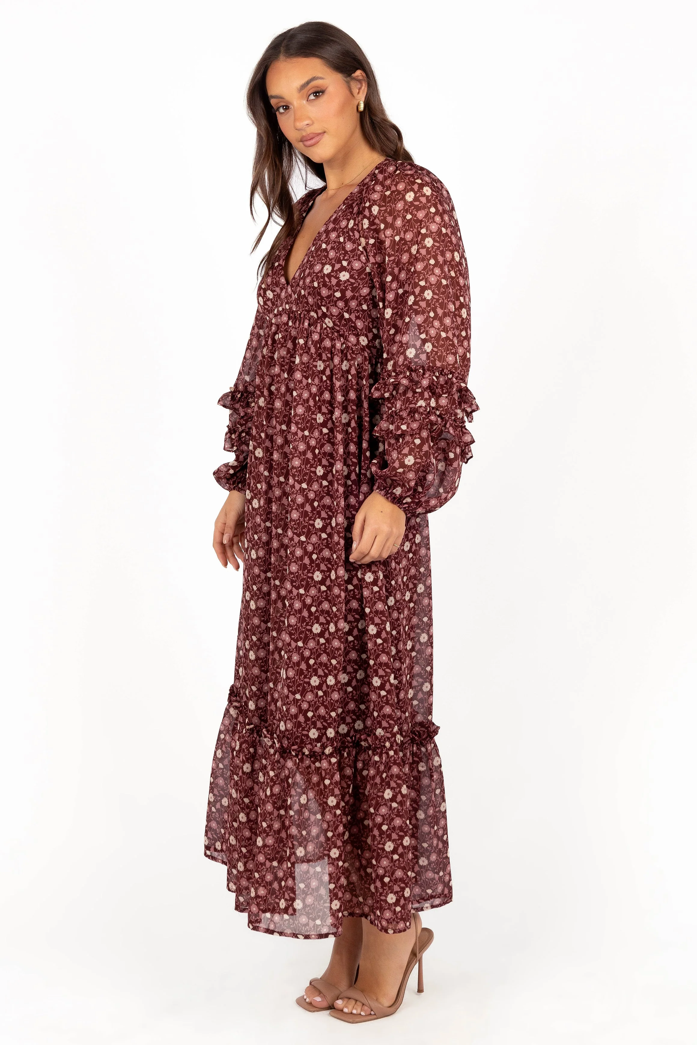 Evian Long Sleeve Maxi Dress - Burgundy Multi - Image 5