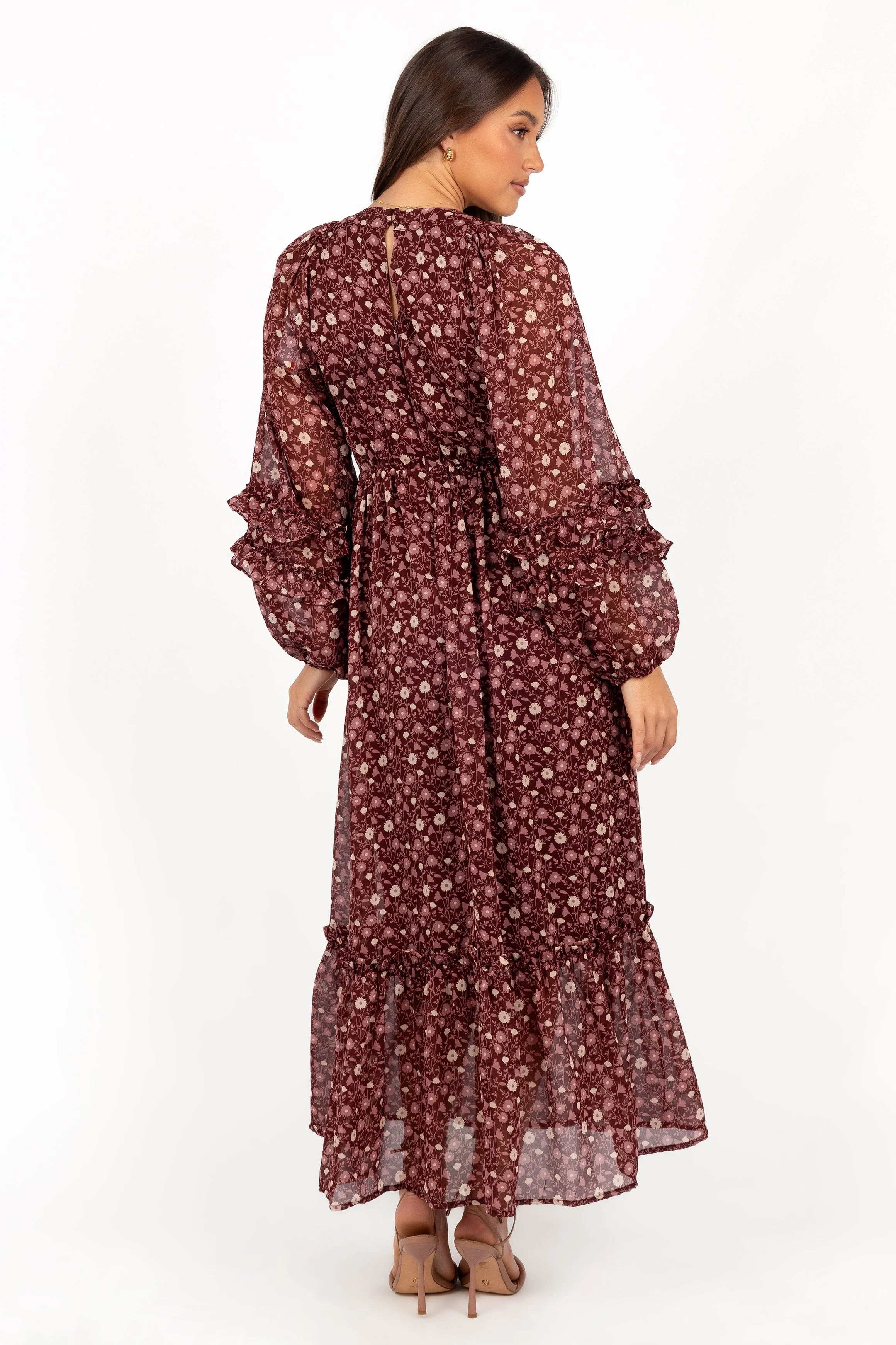 Evian Long Sleeve Maxi Dress - Burgundy Multi - Image 6