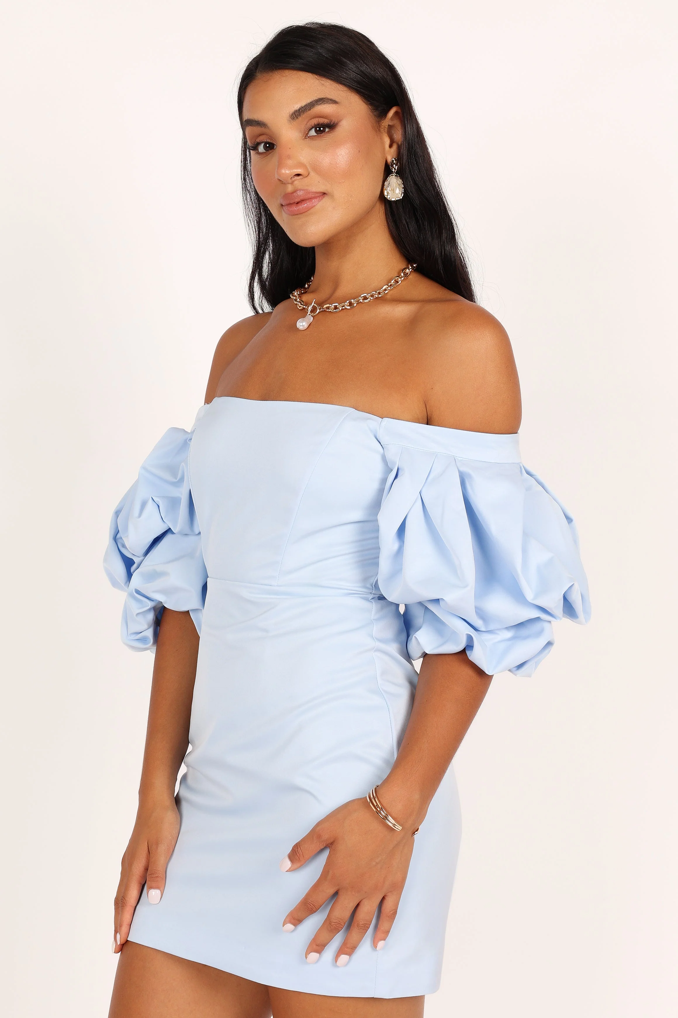 Fern Puff Sleeve Mini Dress - Icy Blue - Image 3