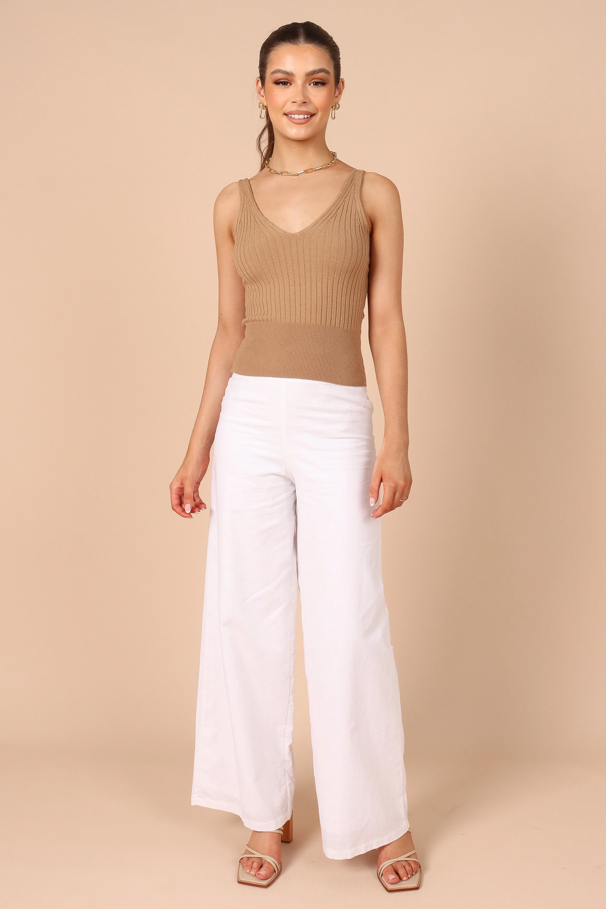 Gemma V Neck Tank Top - Camel - Image 6