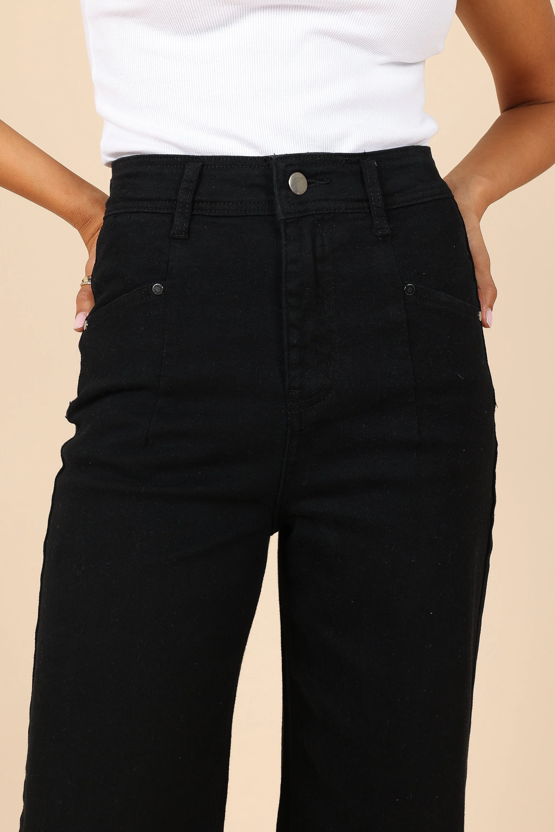 Georgette High Waisted Straight Leg Pants - Black - Image 3