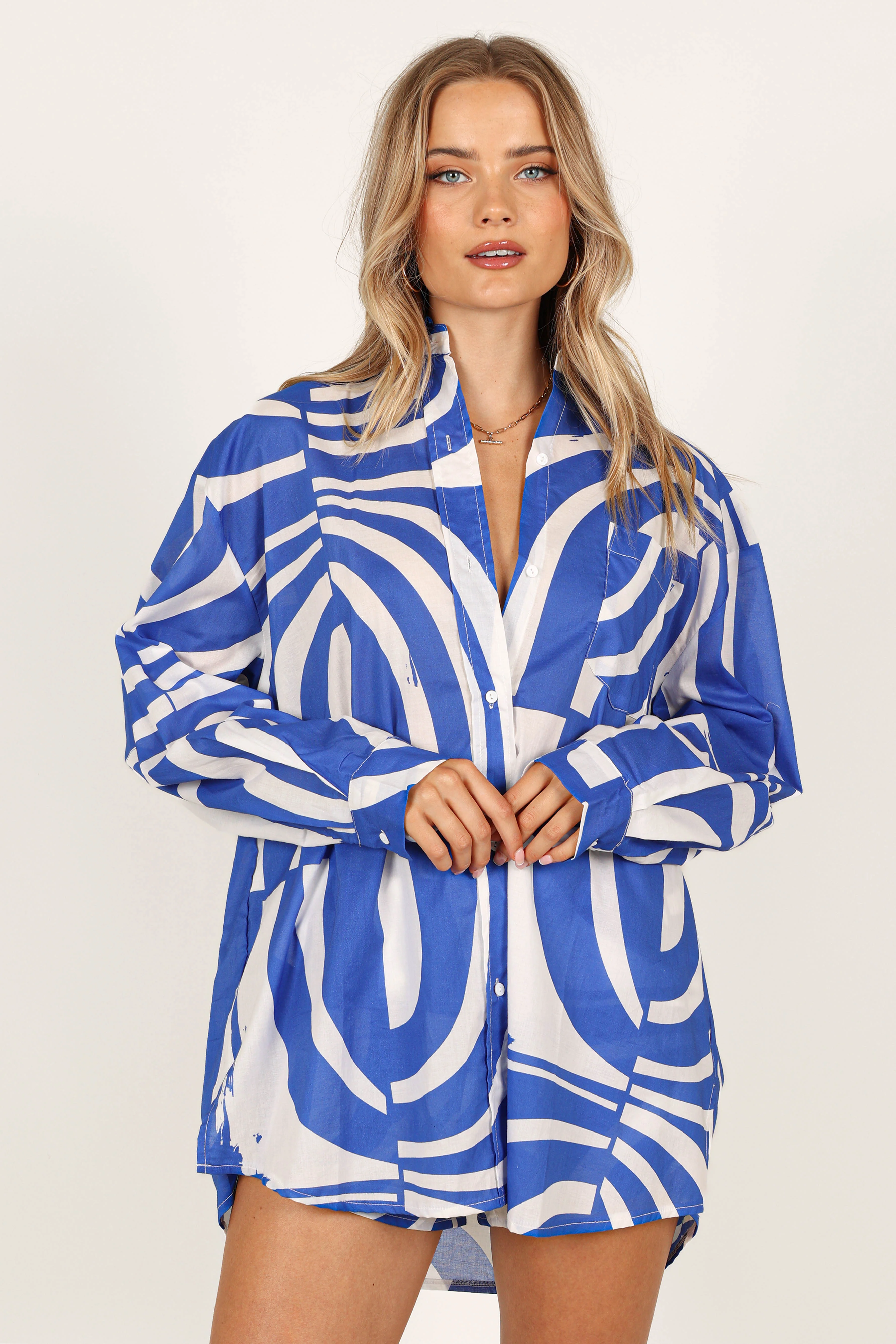 Heather Cotton Shirt - Blue Print - Image 11