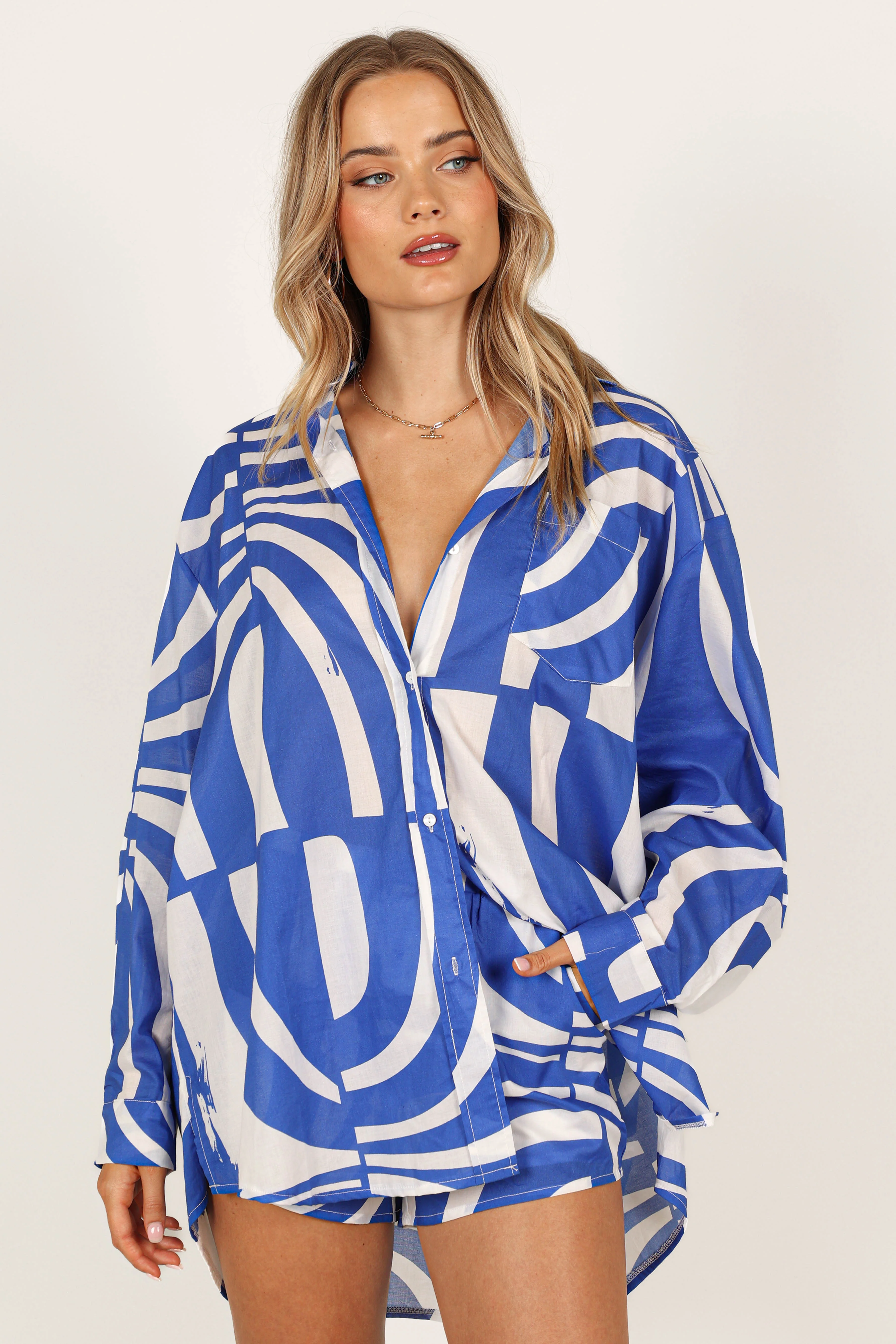 Heather Cotton Shirt - Blue Print - Image 8