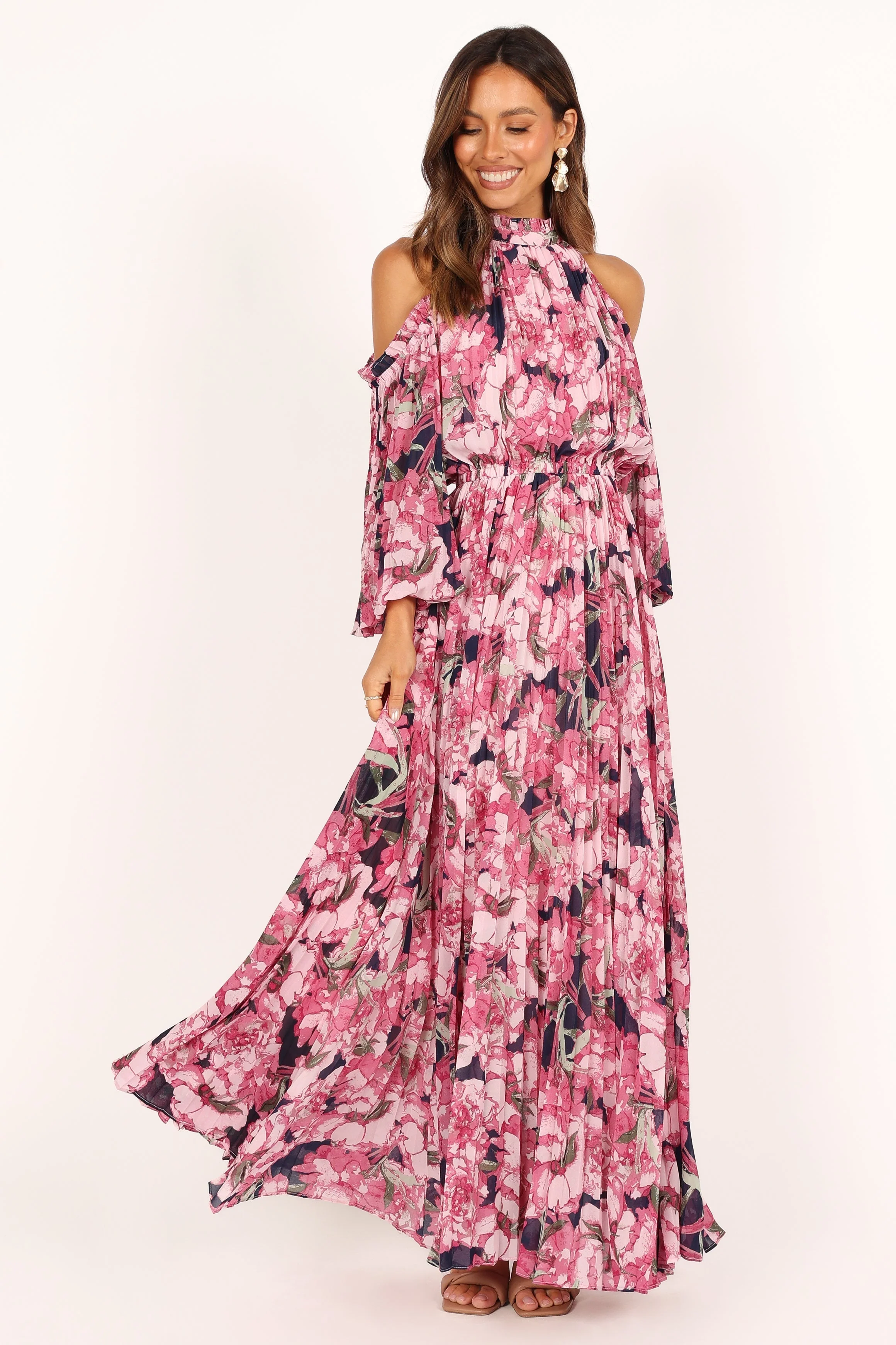 Hilary Pleated Maxi Dress - Pink Floral - Image 7