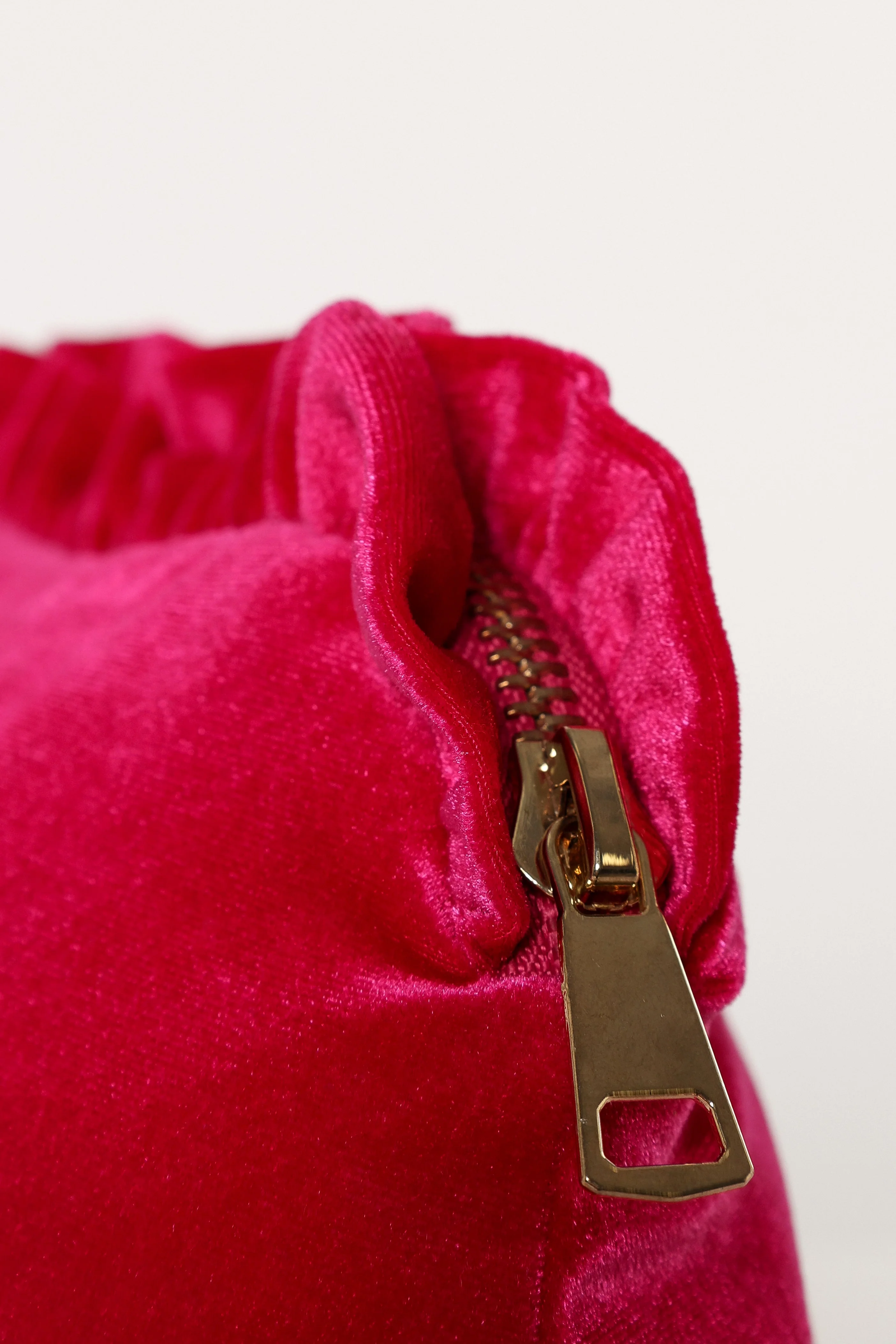 Large Velvet Ruffle Pouch - Magenta - Image 3
