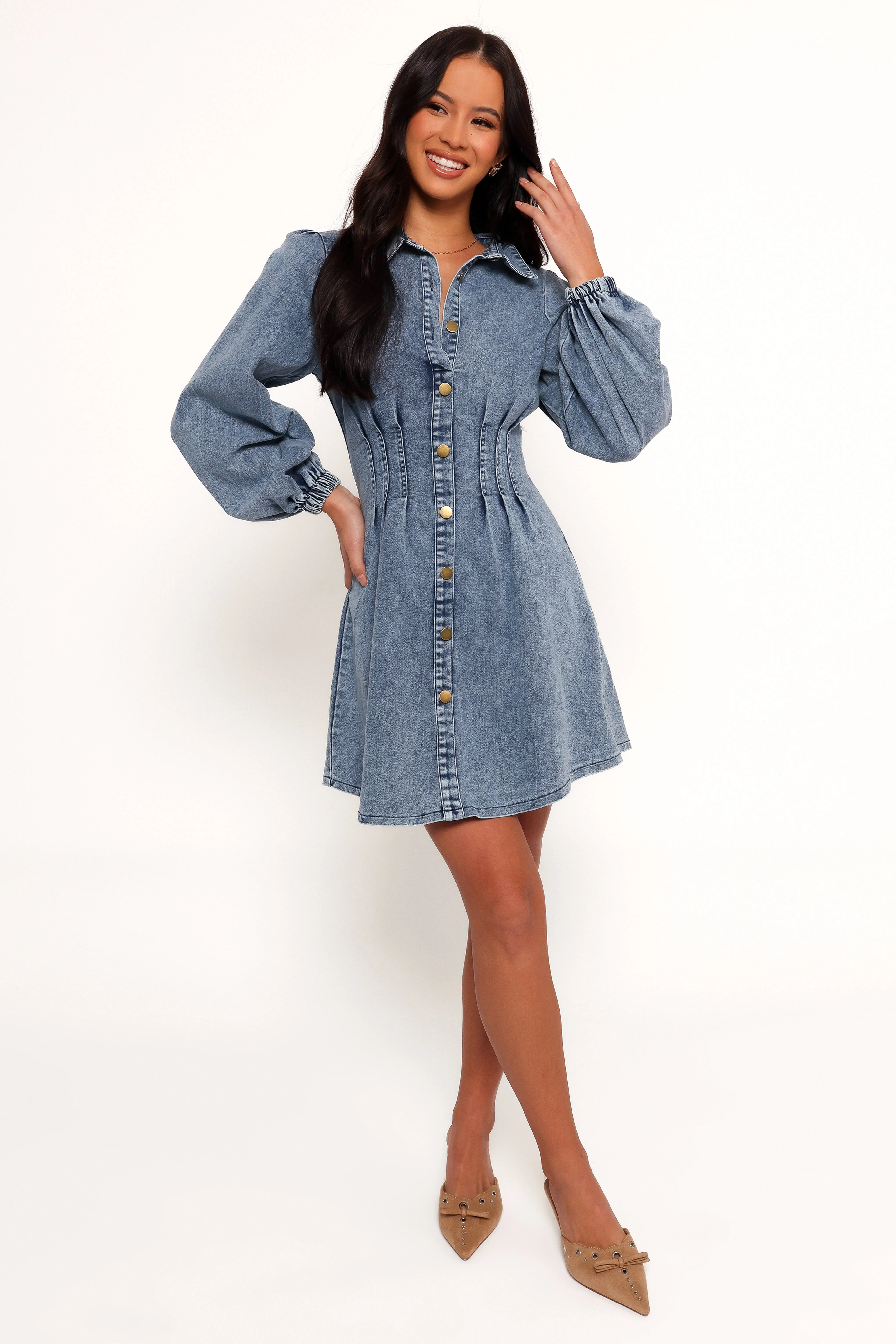 Phoenix Long Sleeve Mini Dress - Denim - Image 3