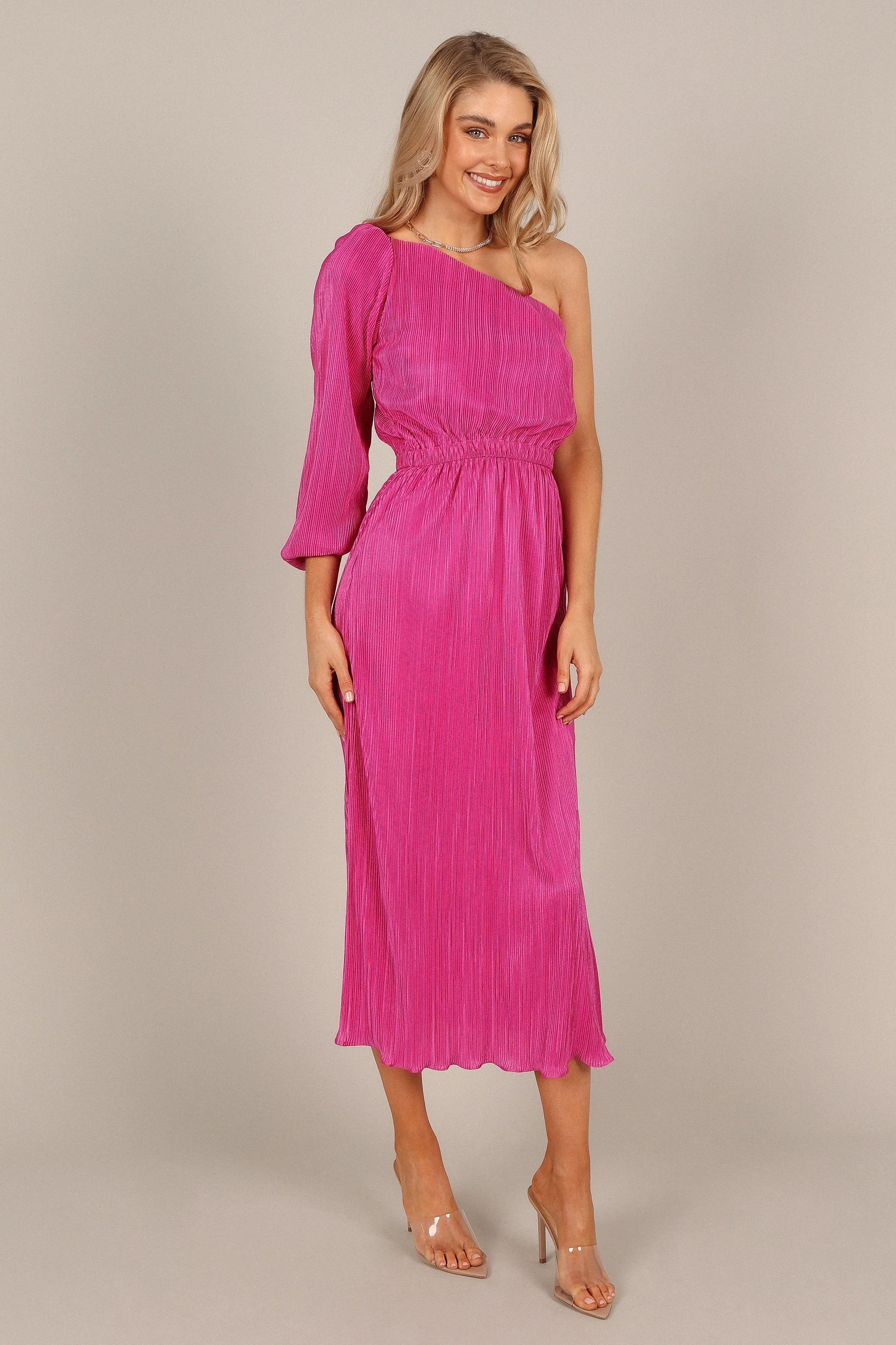 Pontee One Shoulder Pleated Midi Dress - Orchid - Image 7