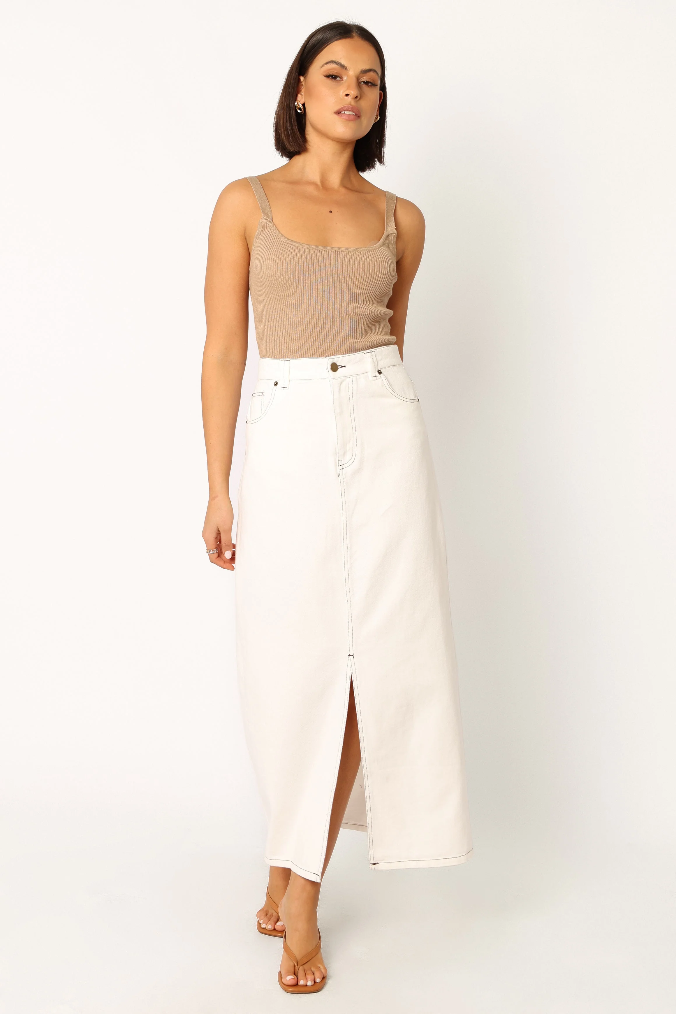 Rana Denim Midi Skirt - White - Image 4