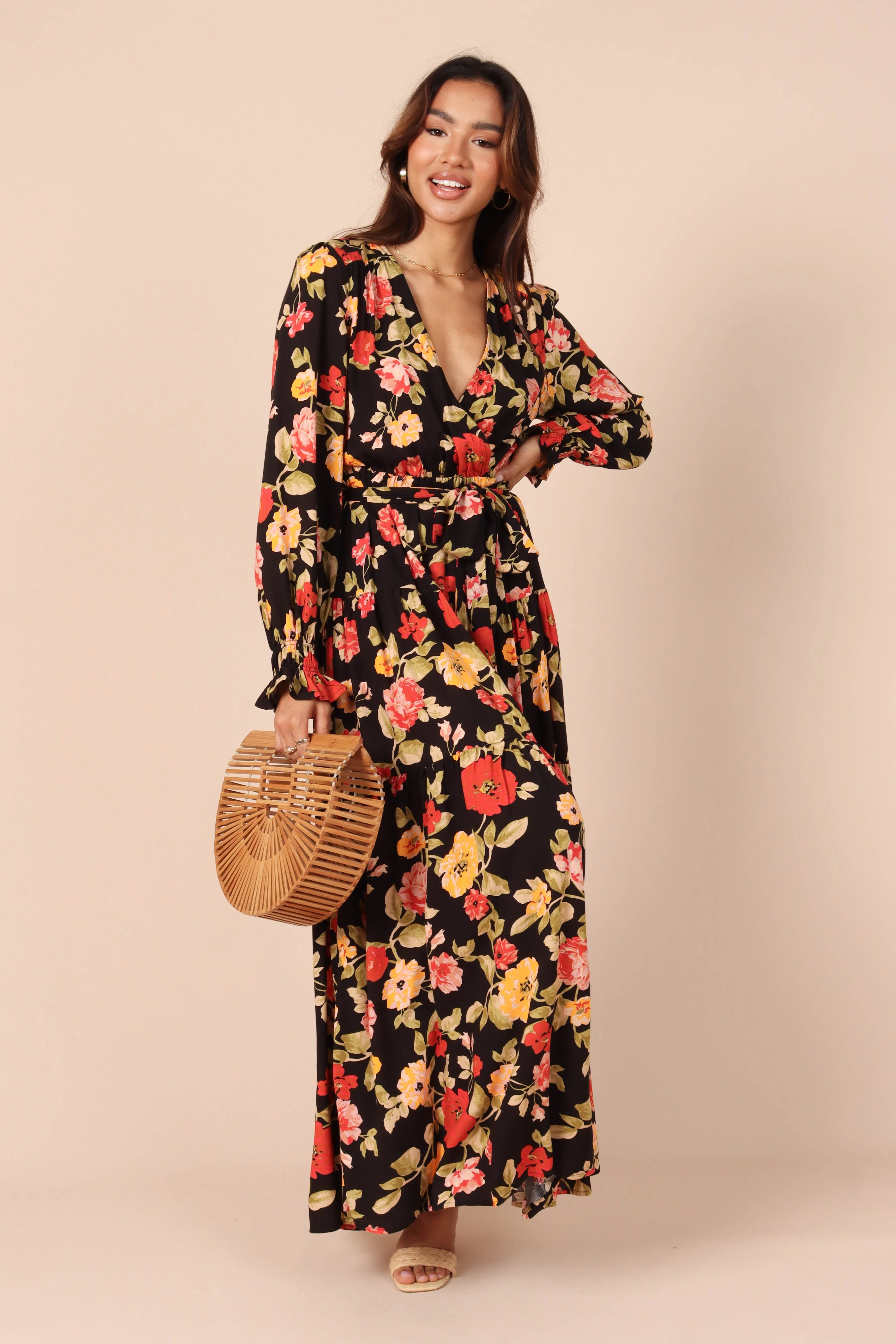 Ruana Maxi Dress - Black Floral - Image 3