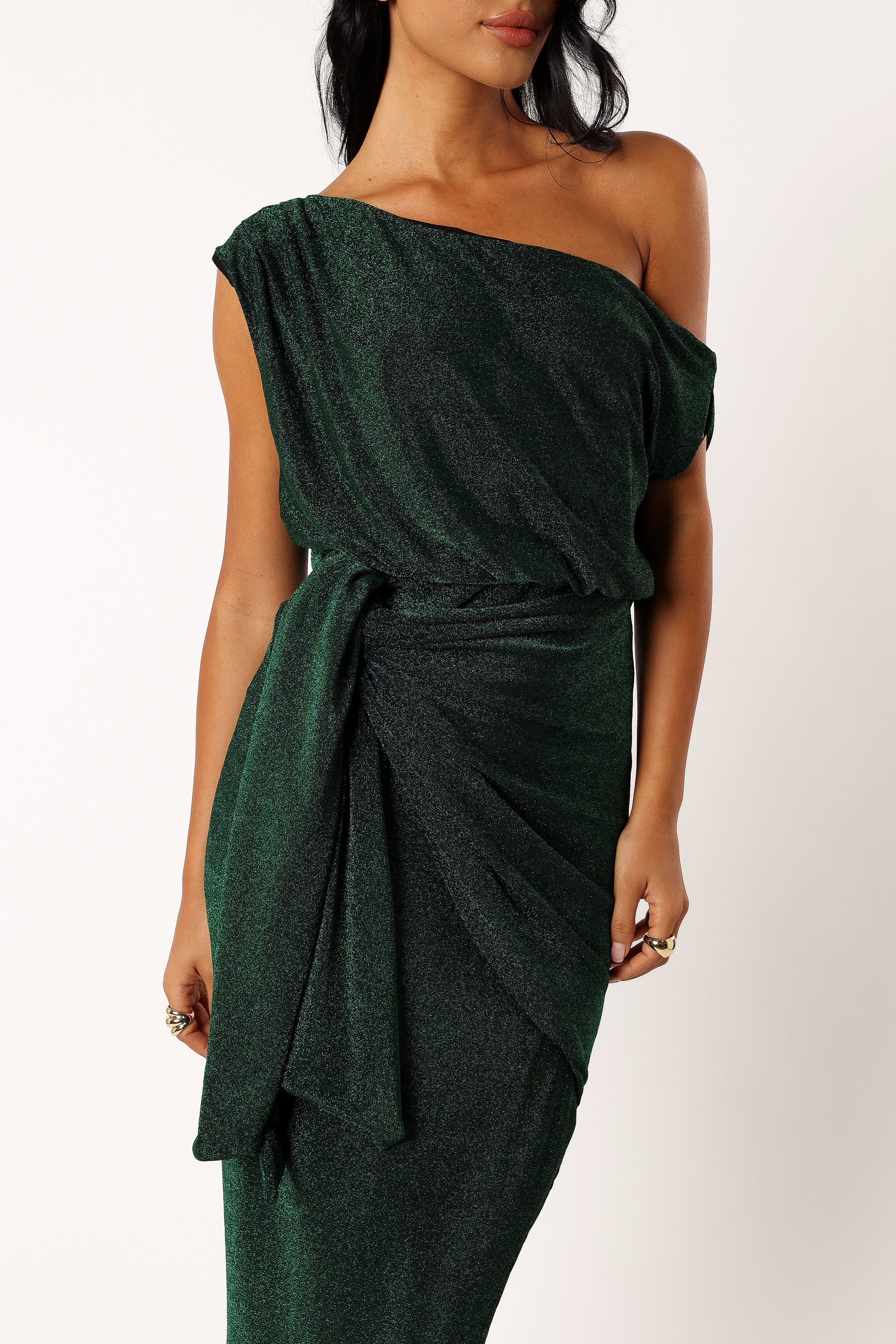 Santiago Off Shoulder Midi Dress - Emerald - Image 4