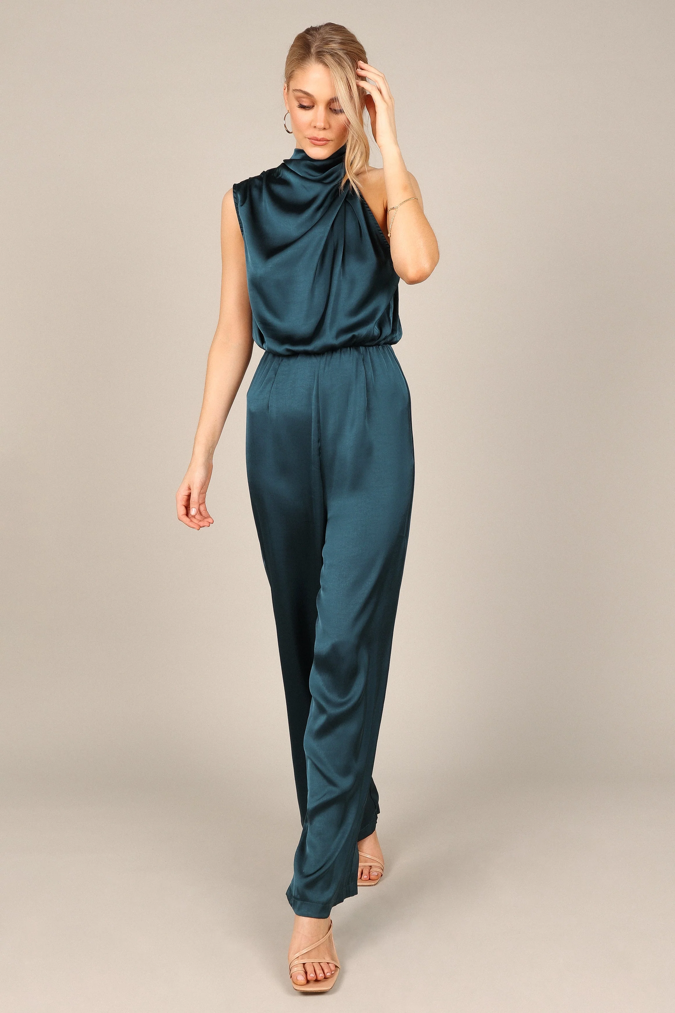 Savannah One Shoulder Jumpsuit - Teal - Image 4