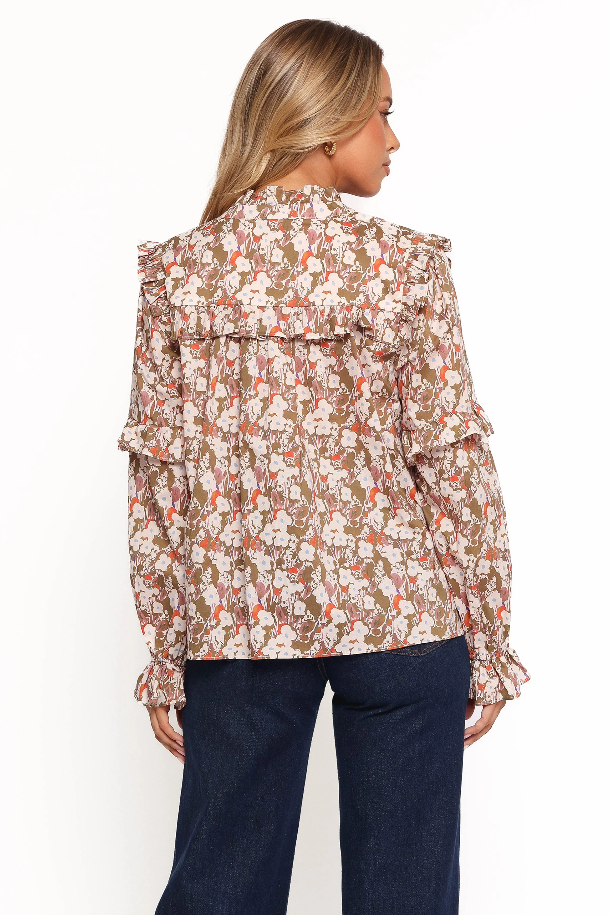 Selmah Long Sleeve Top - Cream Olive Orange - Image 6