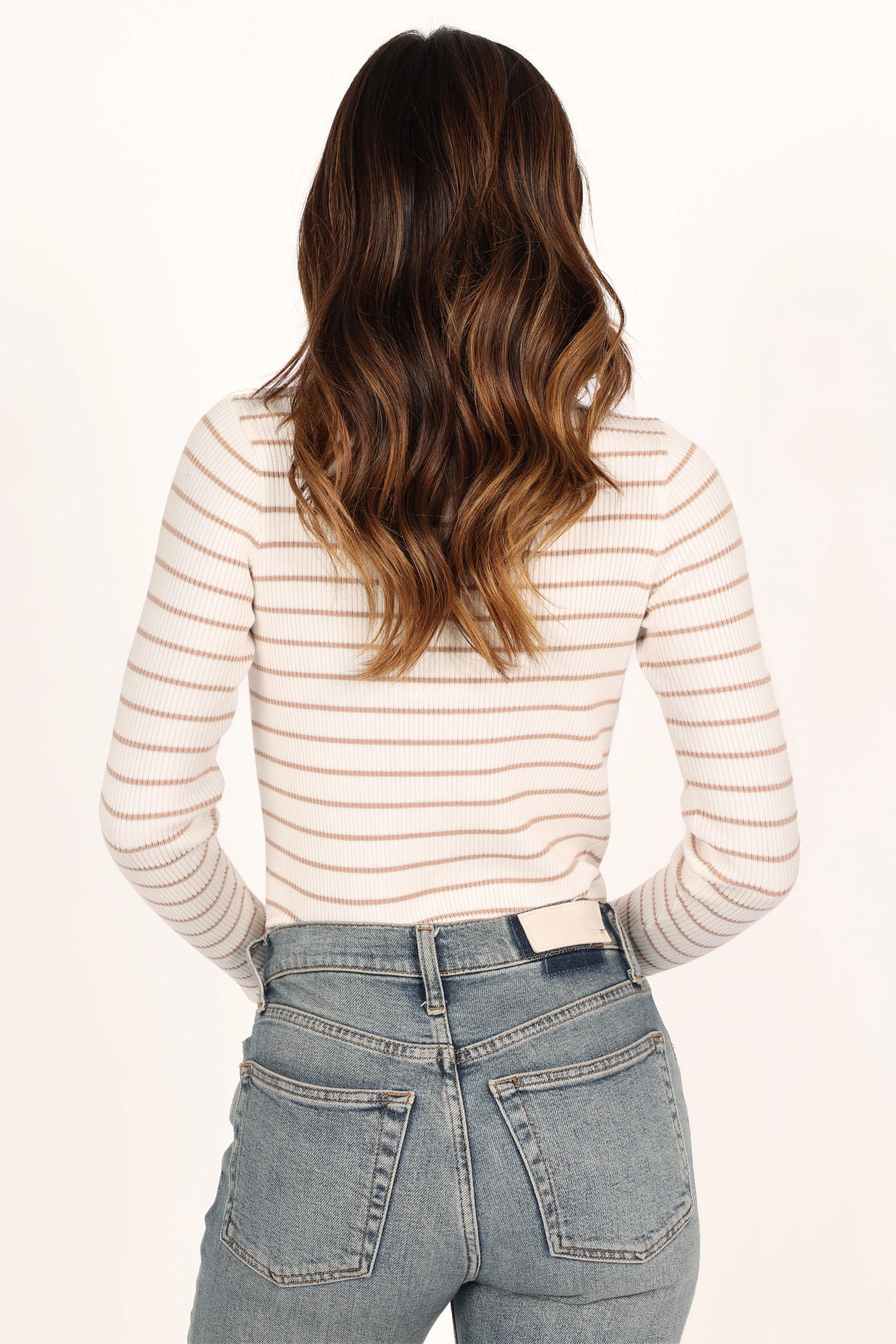 Stacie Ribbed Knit Top - Beige Stripe - Image 8