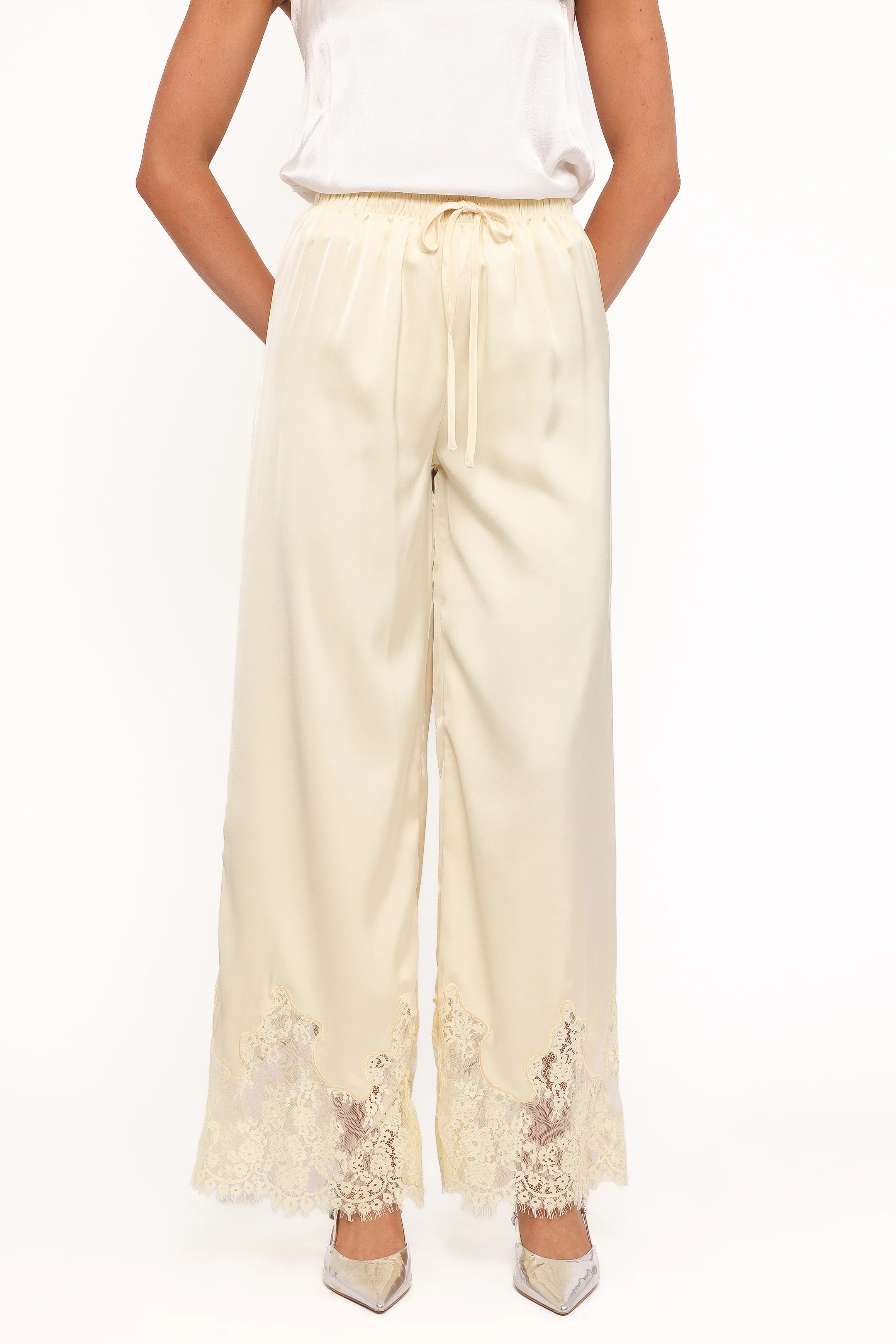 Viola Drawstring Wide Leg Pant - Yellow - Image 3